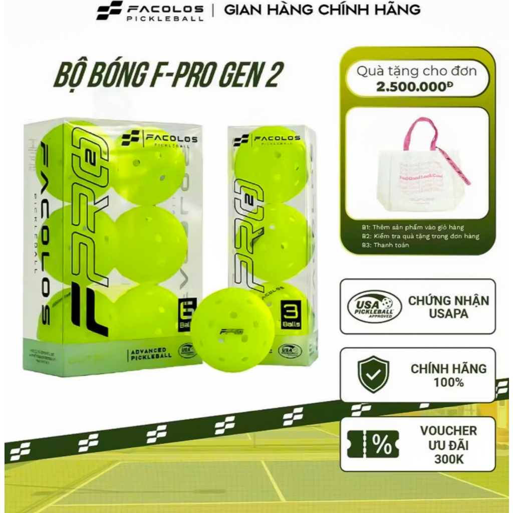 (ของแท้) Facolos F-Pro Gen 2 Performance Pickleball Set (USAPA) 40 หลุม - 74 มม.