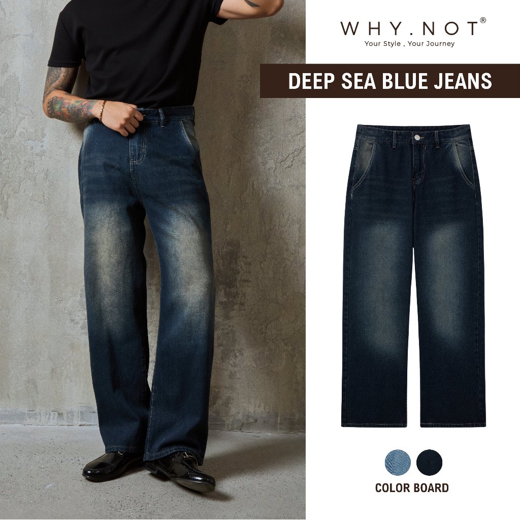 [WHY.NOT] WHY NOT DEEP SEA BLUE BOYFRIEND JEAN กางเกงยีนส์ขาตรงผู้ชาย - กางเกงยีนส์ทรงหลวม