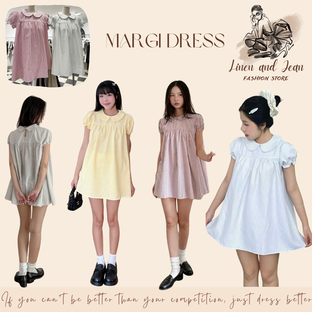 MARGI DRESS - ชุดเบบี้ดอลพร้อมคอและแขนเสื้อลายดอกไม้ - ไลเนอร์และยีนส์