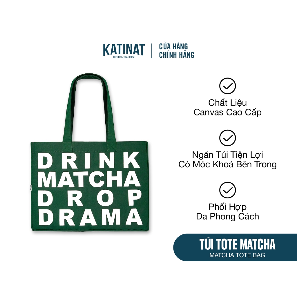 DRINK MATCHA DROP DRAMA Matcha Tote Bag – ผ้าแคนวาสแฟชั่นคุณภาพสูง