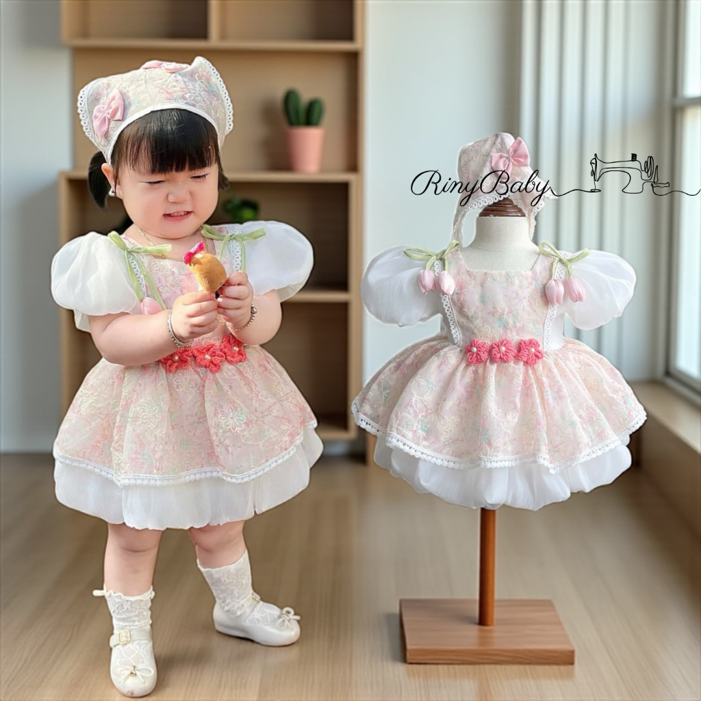RinyBaby ชุดเดรสโลลิต้าลายดอกไม้ Body เสื้อผ้าสําหรับทารกแรกเกิดอายุ 1 เดือน BD261