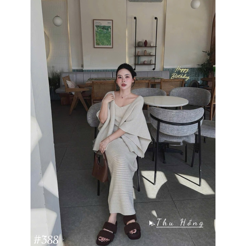 [Minn.studio] ชุดกระโปรง 2-Strap Mesh Wool พร้อมผ้าพันคอ (สินค้า QC)