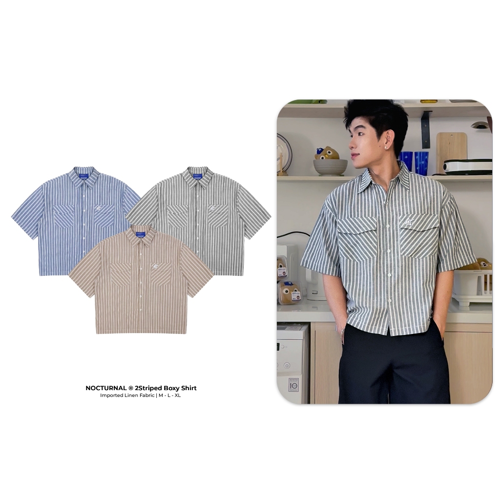 รูปแบบ Boxy เสื้อ NOCTURNAL 2 ลาย Boxy เสื้อผ้าลินินผู้ชายและผู้หญิง Unisex Localbrand