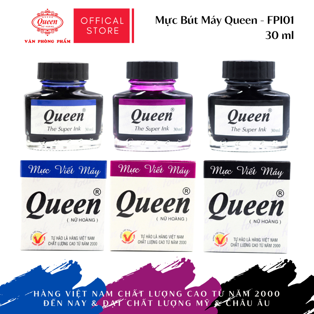 [QUEEN] Fountain Pen Ink - Queen Fountain Pen Ink 30ml High Quality, Blue, Purple - สินค้าของแท้