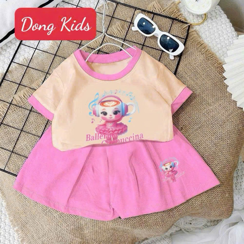 D- ชุดเด็กทารกผู้หญิง (quan dui) ผสมผสานกับเสื้อครอปพิมพ์ลายน่ารัก ผ้าคอตตอน 4 ทาง นุ่ม จาก 10-55กก.