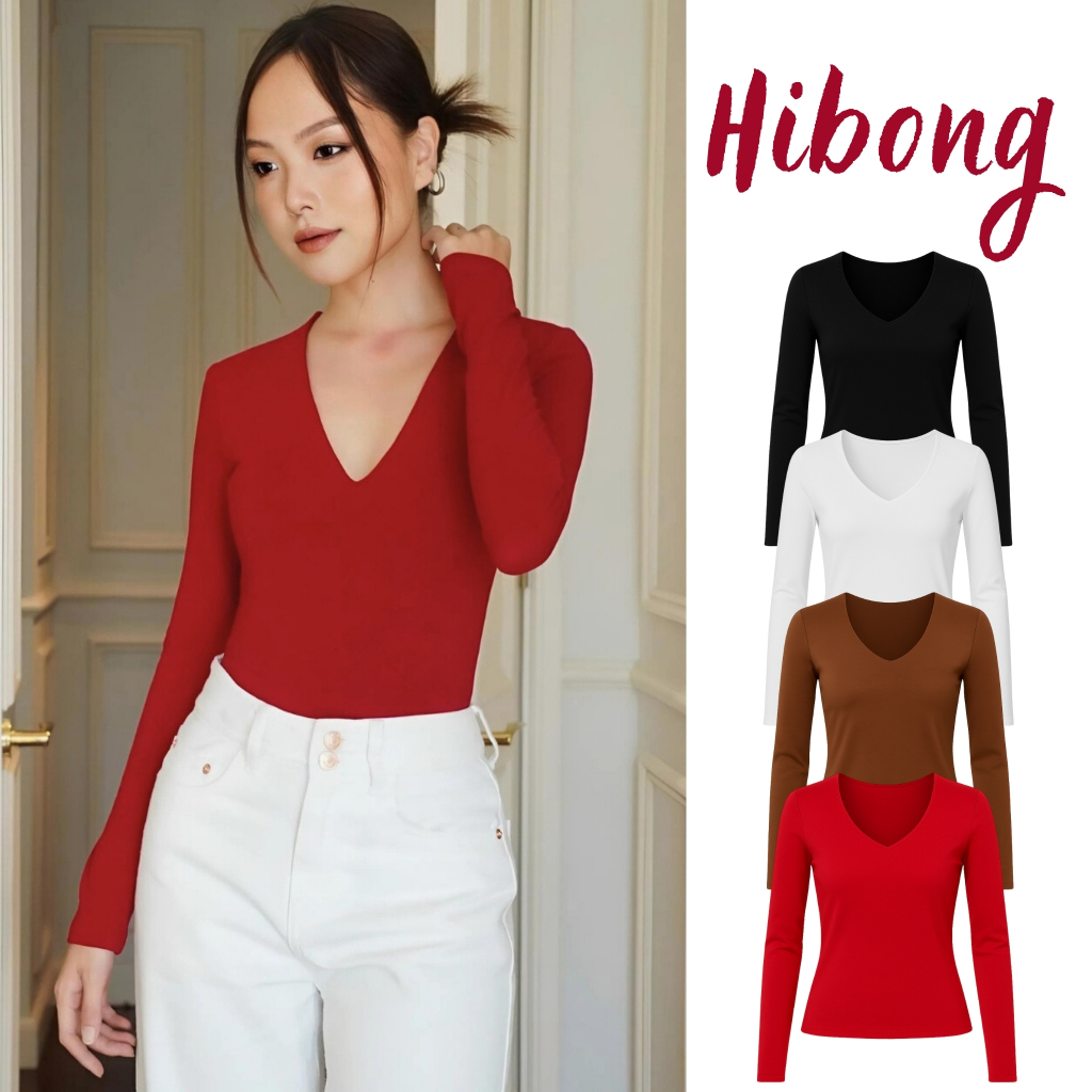 Borip DD143 เสื้อยืดแขนยาวผู้หญิง DEEP HEARTNECKLACE เสื้อยืด, เสื้อยืดผู้หญิงเซ็กซี่สไตล์แข็ง HIBON