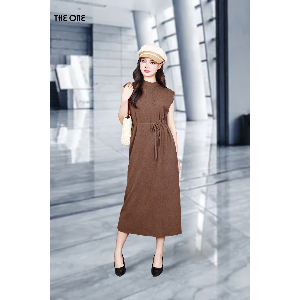 เดรสผ้าวูลสีน้ําตาลเข้มคอ 3F และเนคไท DL3261ND