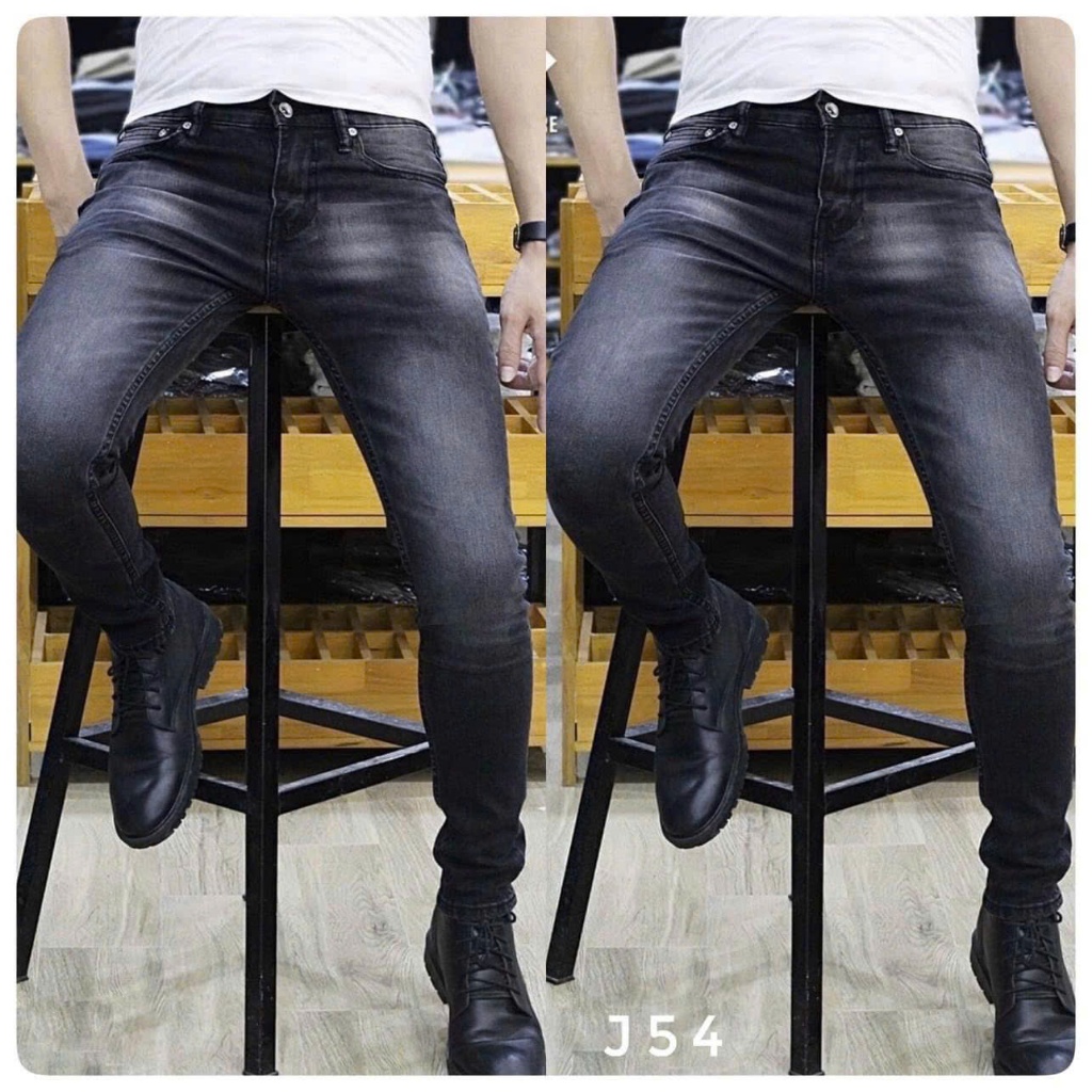 กางเกงยีนส์ฟอกสีเทาสีเทายาวธรรมดาสําหรับผู้ชาย Q54 New Skinny Form ยืด 4 ทิศทาง