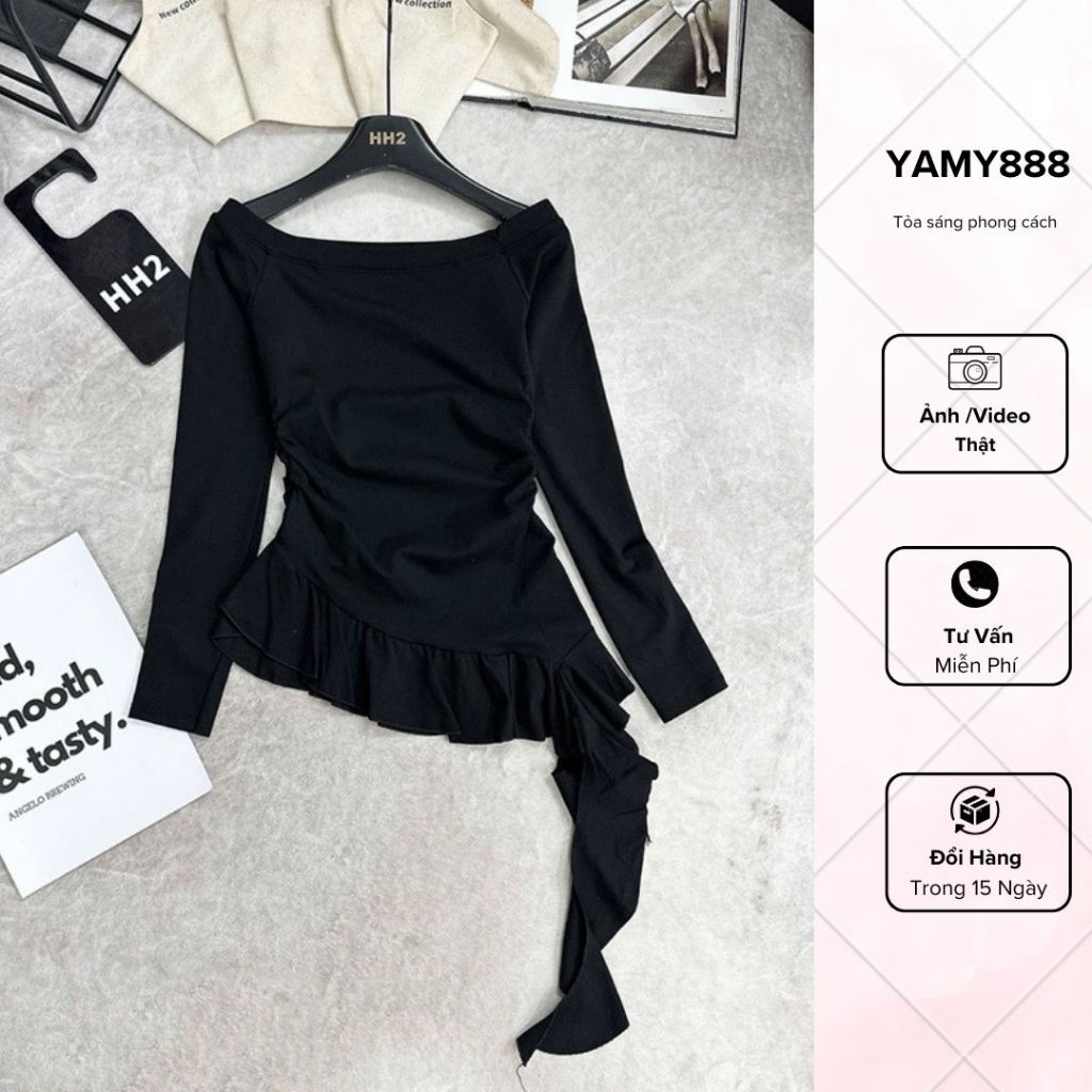 เสื้อยืดแขนยาวเอวบาน ทรงพอดีตัว Ap336 - Yamy888