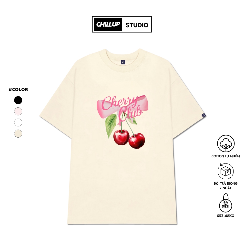 เสื้อยืดโอเวอร์ไซส์พร้อมเชอร์รี่Coquette ChillUp Studio BST71 ผ้าฝ้ายนุ่มสําหรับผู้ชายและผู้หญิงแขนห