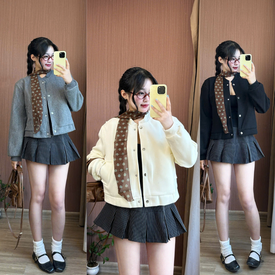 เสื้อแจ็คเก็ตบอมเบอร์ทรงหลวม Unisex แขนยาวและกระดุม Aodabomber336_p7k4