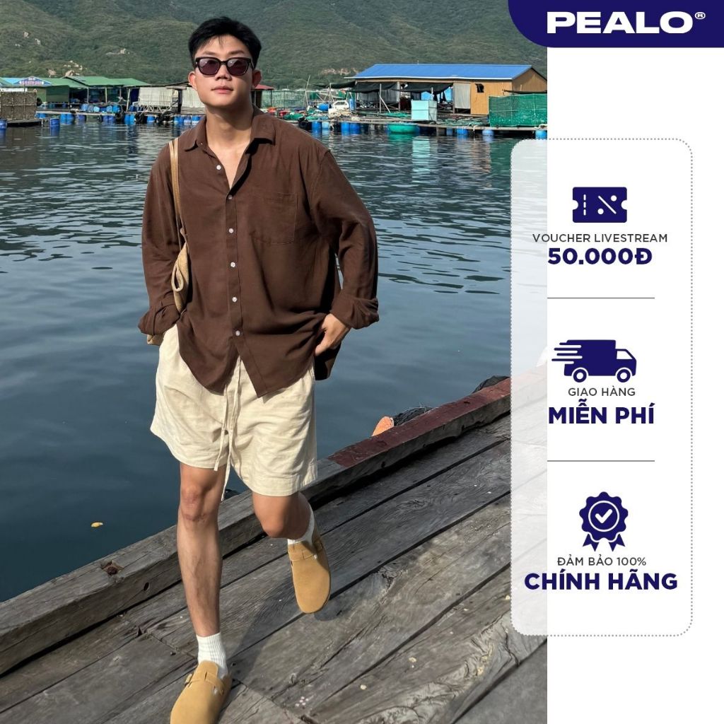 PEALO เสื้อเชิ้ตคอปกแขนยาวผู้ชายทําจากผ้าลินิน SPT2 คุณภาพสูง