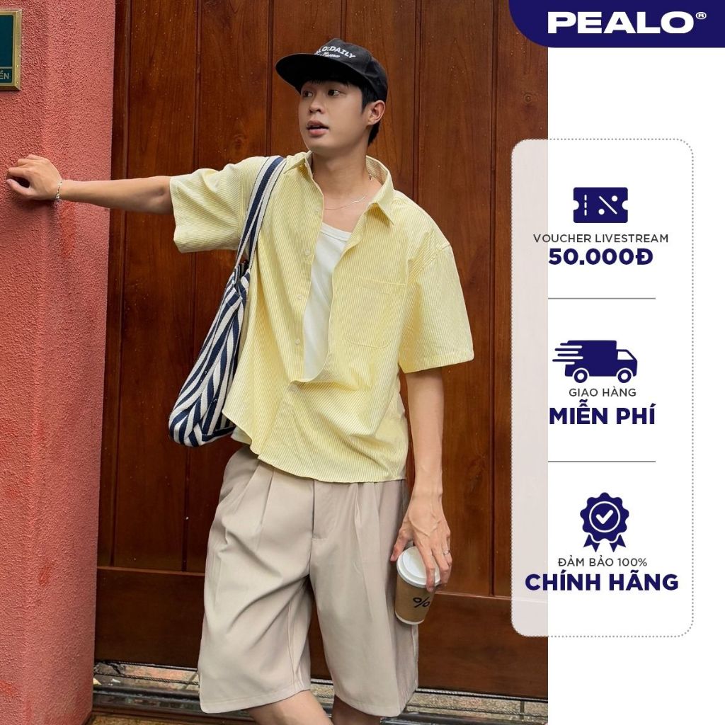 เสื้อเชิ้ตทรงกล่องแขนสั้น PEALO SS25 ผลิตจากวัสดุ oxford หนาคุณภาพสูง