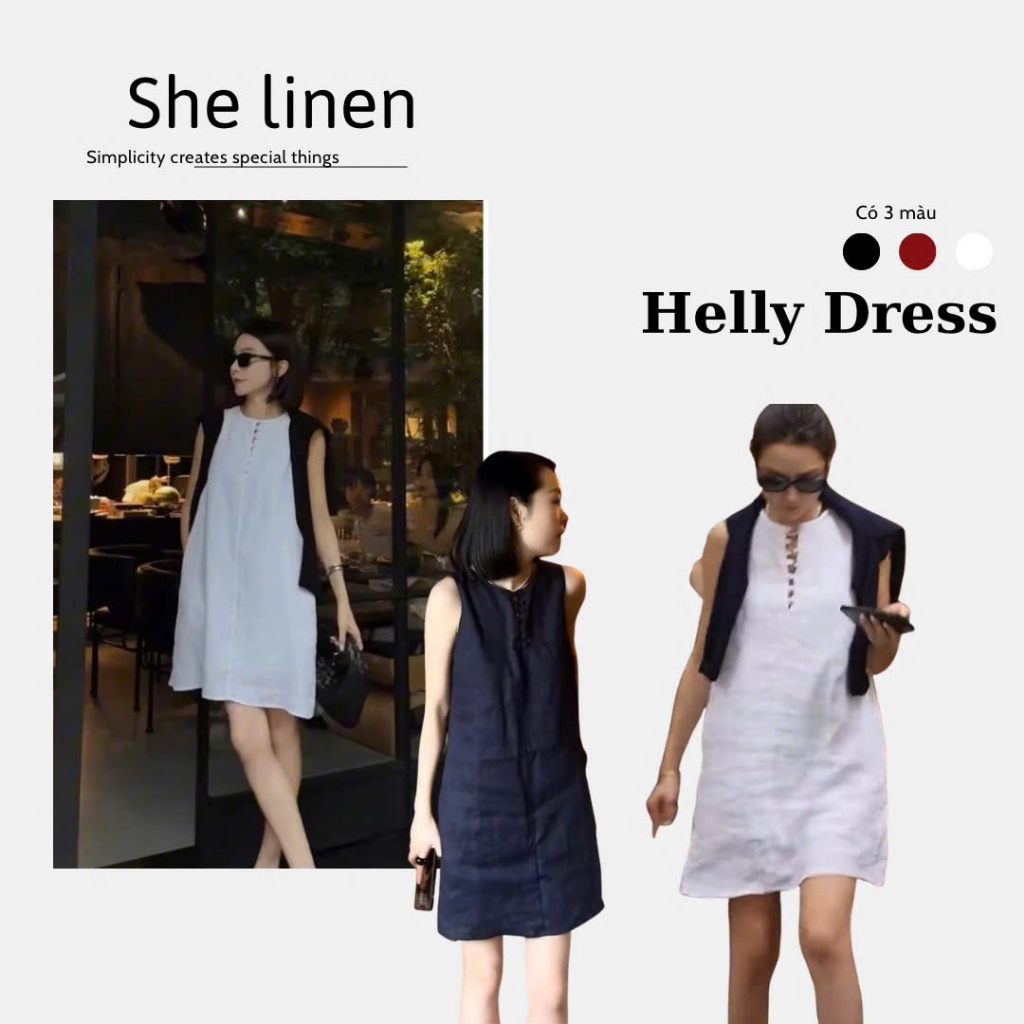 HELLY DRESS – เธอผ้าลินินคอวีแขนกุด