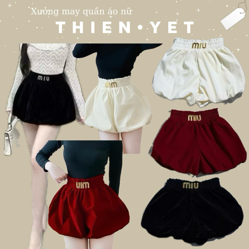 กางเกงขาสั้นผู้หญิง PUMPKIN VELVET MIU เอวยางยืด ภาพถ่ายจริงสําหรับออกนอกบ้าน เต้น การแสดงศิลปะ ไปทํางาน สําหรับผู้หญิง - Thien Yet