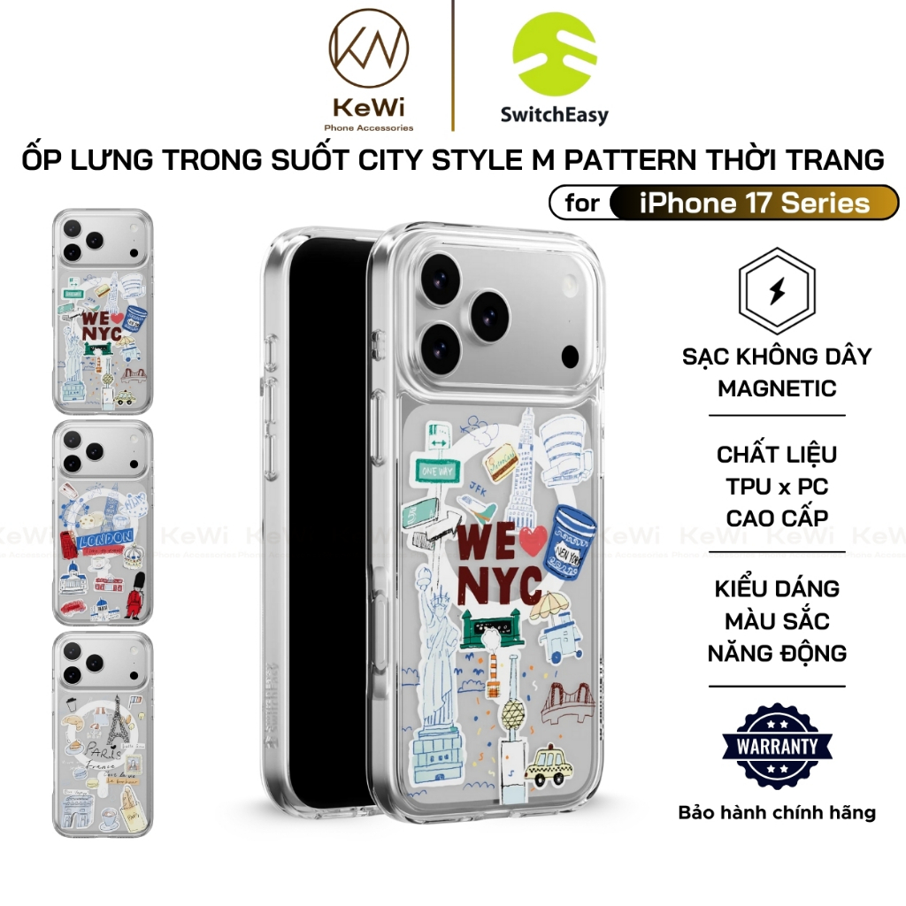 SwitchEasy เคสใสสําหรับ iPhone 17 Pro Max / 17 Pro / 17 Air, ลาย CITY Style M, พิมพ์ 3D, กันกระแทก