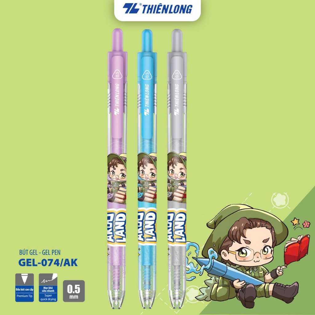 (แถมเจล 1 อัน-012/DO เมื่อซื้อ 10) Combo 5/10 Akooland Tahi Thien Long GEL-074/AK Gel Pens - หมึกแห้
