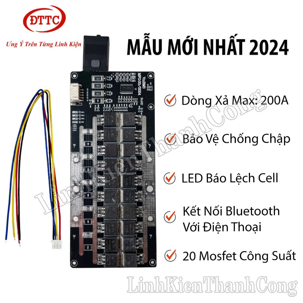 วงจรป้องกัน VnBMS 3.7V 3S 200A 40 Mosfet การชาร์จทั่วไปและการชาร์จ + วงจรบลูทูธ