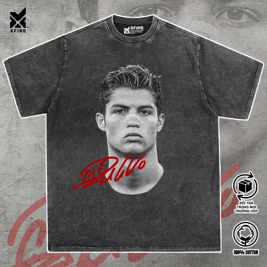 CR7 Ronaldo Signature เสื้อยืดขนาดใหญ่ 100% Cool Cotton หลายสี By Xfire Vietnam