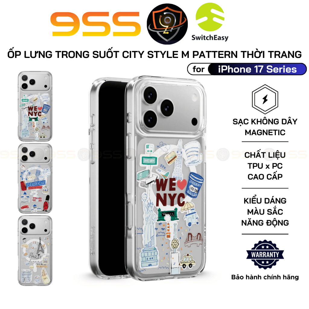 SwitchEasy เคสใสสําหรับ iPhone 17 Pro Max / 17 Pro / 17 Air, ลาย CITY Style M, พิมพ์ 3D, กันกระแทก