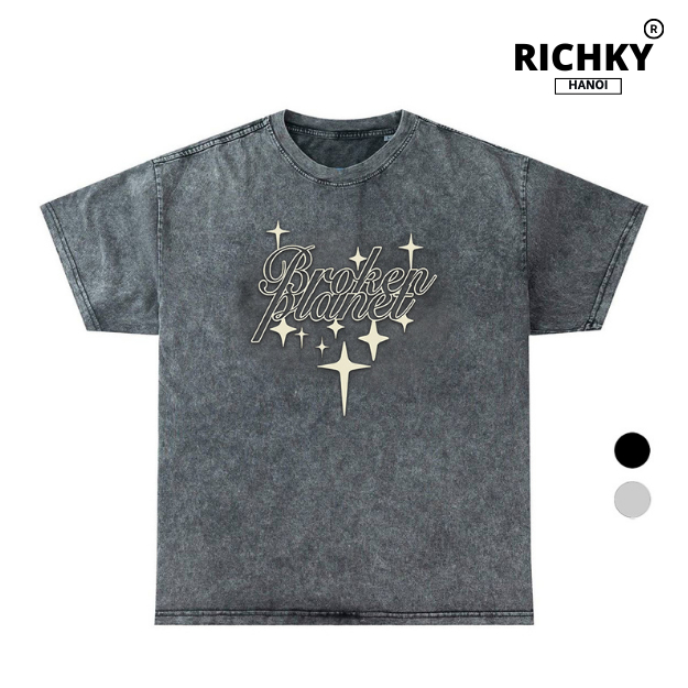 Wash Richky Hanoi Premium Tee Broken Planet Starry Script Graphic