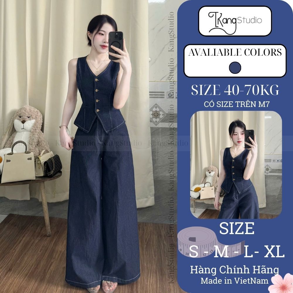 KangStudio-[K005] Denim Set เสื้อกล้าม + กางเกงยีนส์คอเต่า - Chic - Made in Vietnam