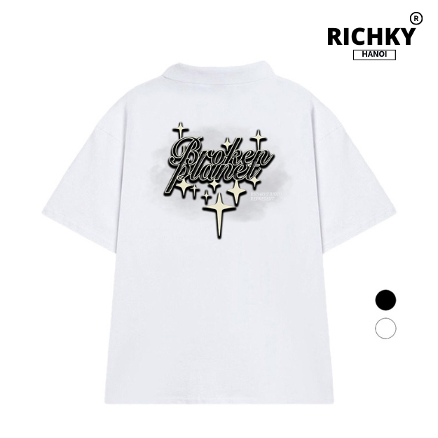 Richky Hanoi Premium Polo Collared T-Shirt Tee Broken Planet Starry Script Graphic