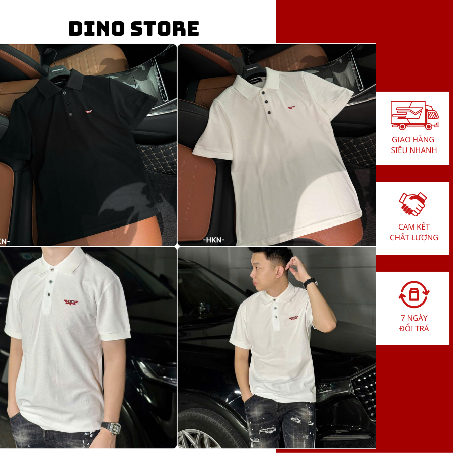 DSQ2 เสื้อโปโลผู้ชายแท็กโลโก้สีแดงใหม่2025 Simple - เสื้อยืดคอปกเปิดลงของผู้ชาย DSQ2 แท็กโลโก้สีแดงค