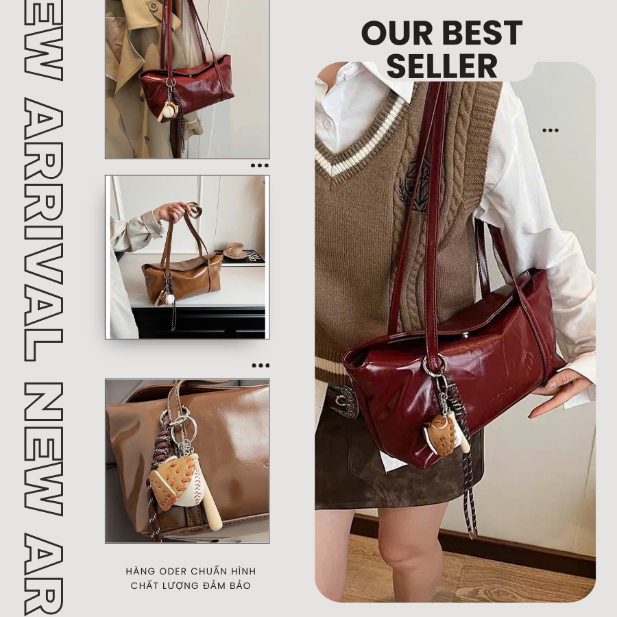 (Oder item) กระเป๋าถือผู้หญิงหนังมันเงาแฟชั่นออฟฟิศพร้อมเครื่องราง