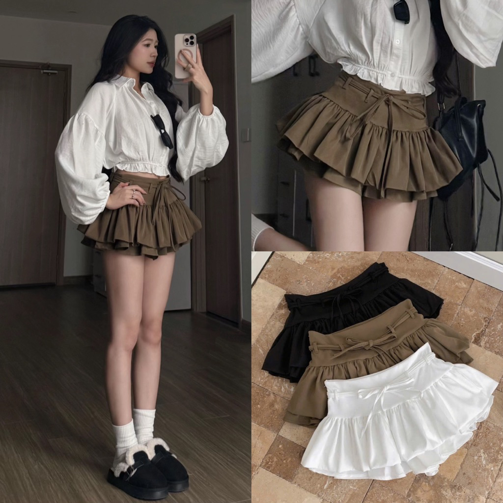 •Moss Belle Skirt• Y2K Short Layered Skirt hacked รูปทรงอินเทรนด์ เหมาะสําหรับใส่ไปเที่ยว ไปเดิน ตรวจสอบใน