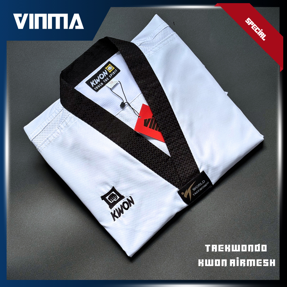 เทควันโด KWON AirMesh (KVA)_ชุดเทควันโดตาข่ายสุดเท่ ดีไซน์โลโก้ Kwon สีดําคุณภาพดี