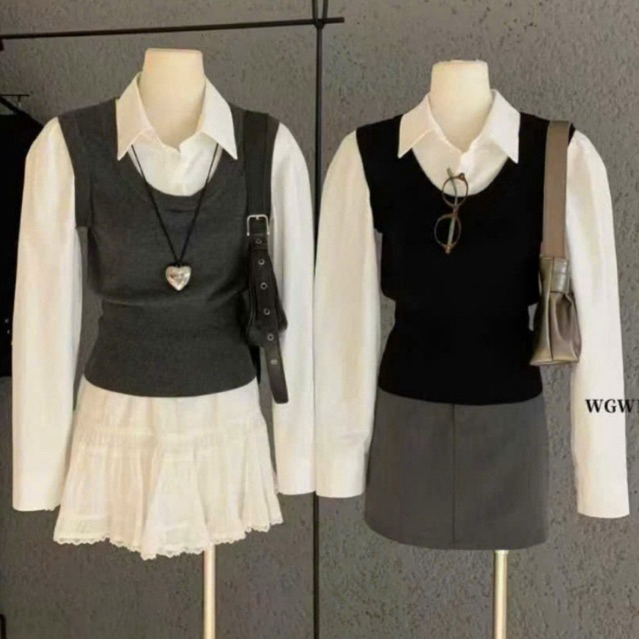 WGWE• สเวตเตอร์ mtg พร้อมแขนเสื้อและชุดคอปกเสื้อเทียม 6951 wgwe QC product freesize