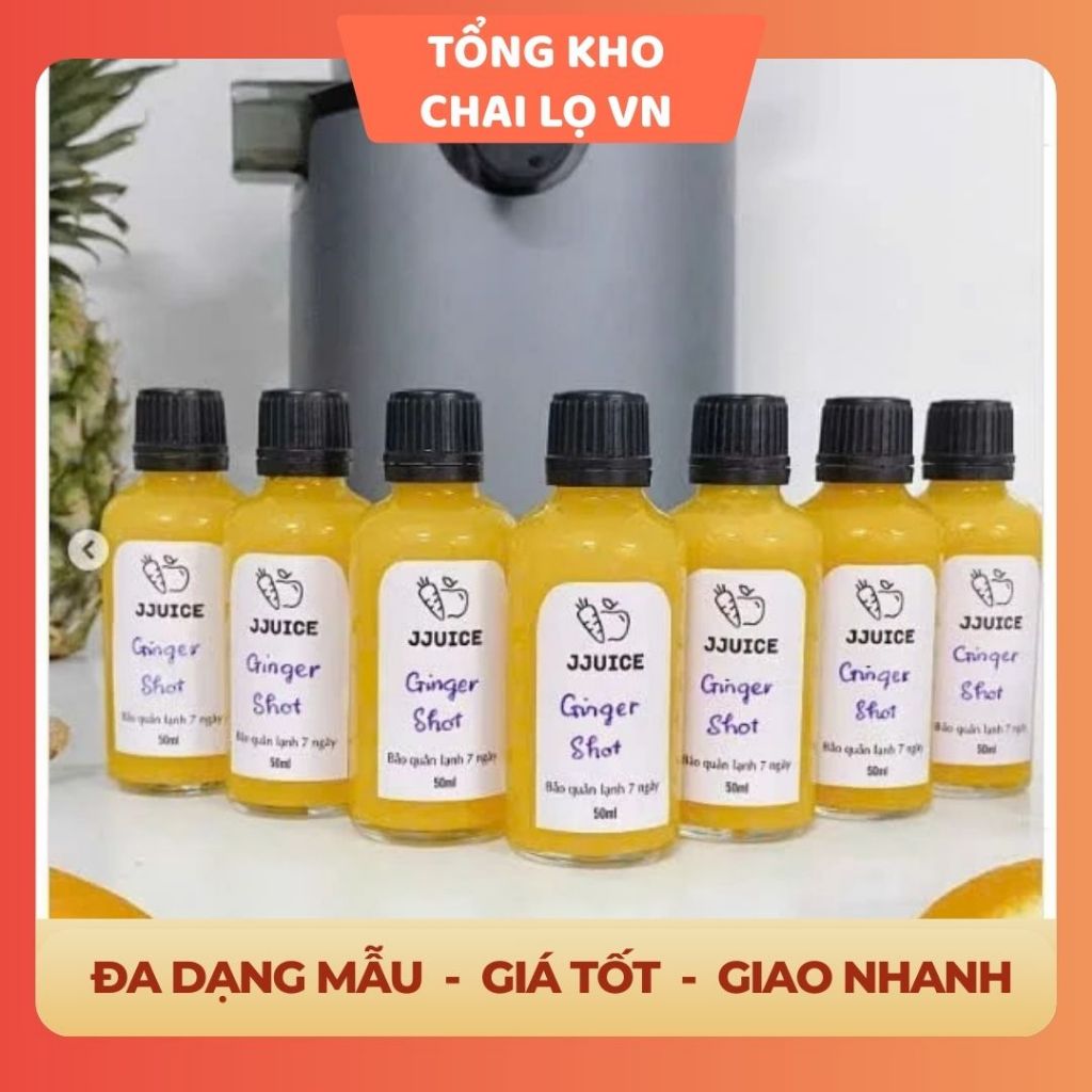 Combo 50/100c 30ml ขวดแก้วสําหรับ Ginger shot พร้อมฝาปิดสีดําหรูหรา ความจุ 30ml Organic Ginger Shot