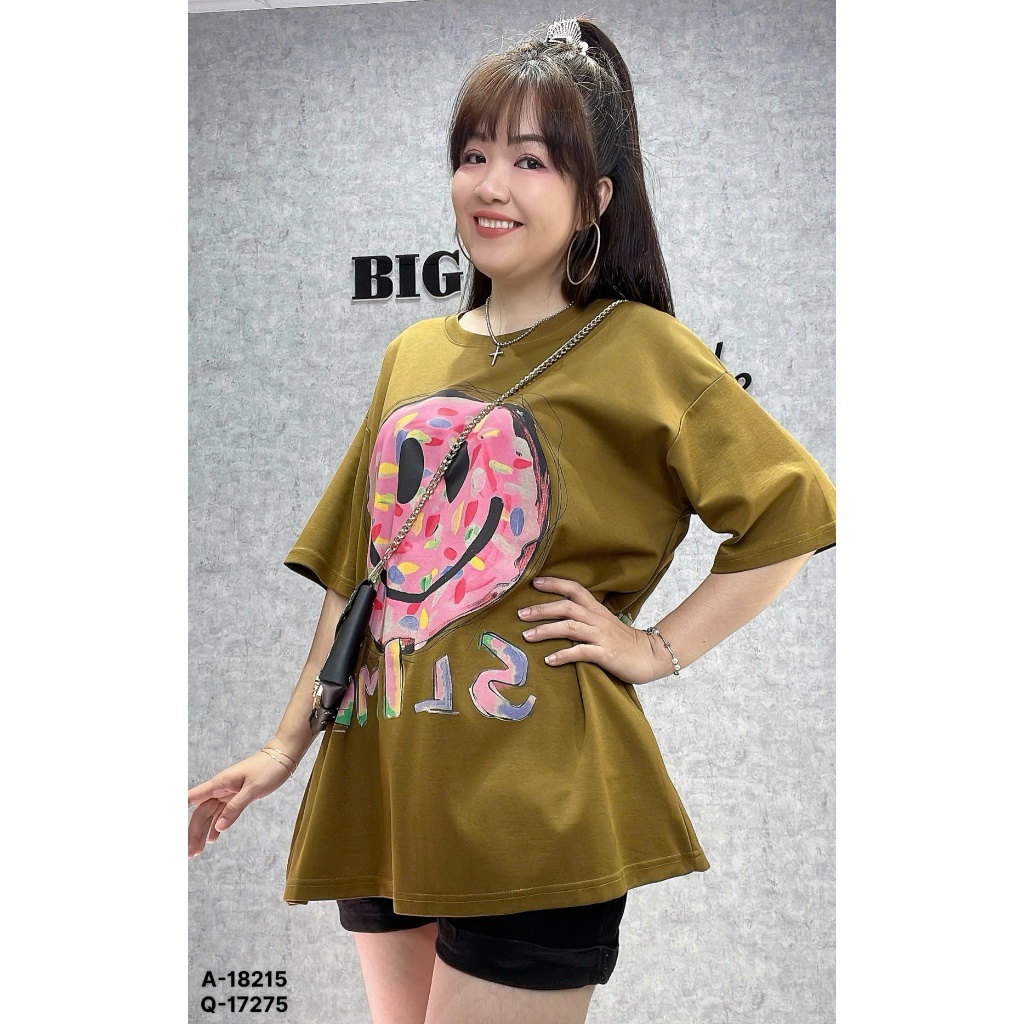 เสื้อยืด Guangzhou OVS Oversize BIGSIZE ทรงใหญ่ ผ้าคอตตอนคุณภาพดี SMILE - 18215