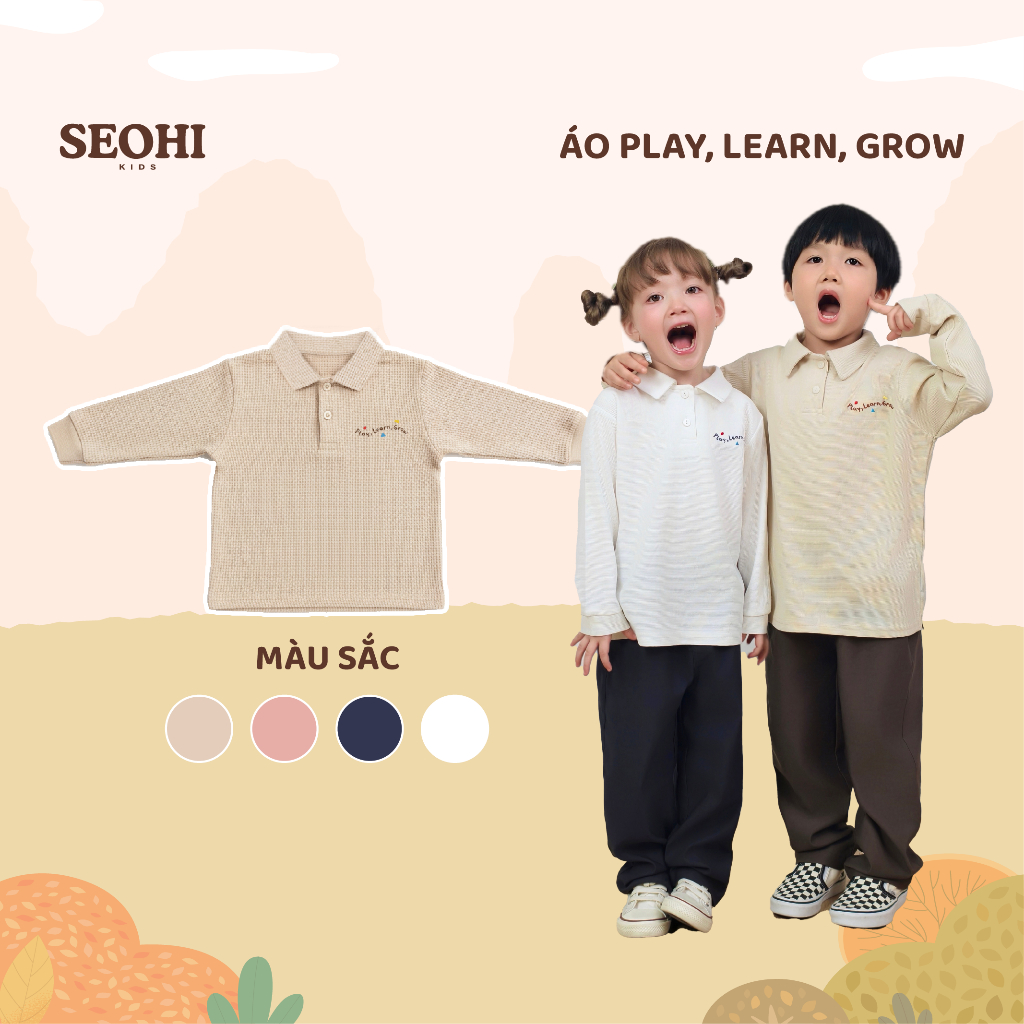 PLAY, LEARN, GROW - เสื้อโปโลแขนยาว SEOHI ปักลายสําหรับเด็ก ผ้าคอตตอน ทุกขนาด 13-36kg (รหัส SPL2504)