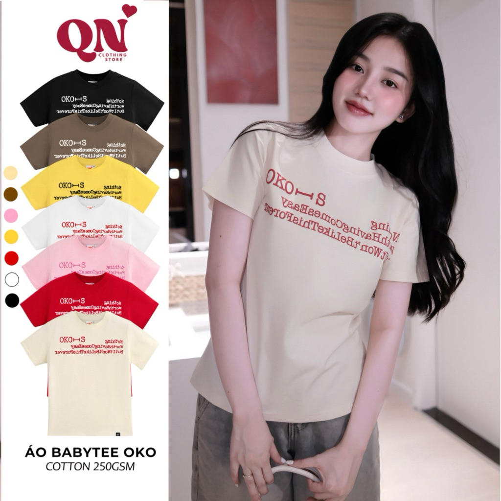 เสื้อยืด VOUCHER BabyTee OKOS ผ้าคอตตอนพรีเมี่ยม เข้ารูปทุกไซส์ สีสลิม - QNwear