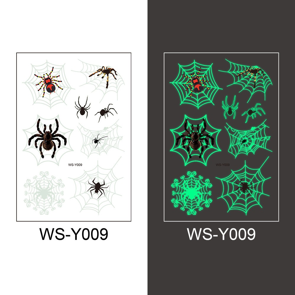 สติ๊กเกอร์รอยสักแมงมุมสีดําเรืองแสง 3d Tattoo Spider Web ปลอดภัยสําหรับผิวสําหรับเครื่องแต่งกายเทศกา