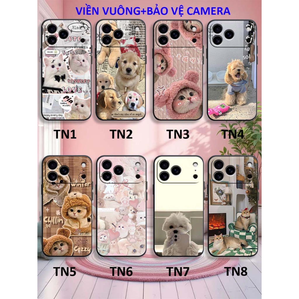 IP 17 / IP 17 AIR / IP 17 PRO / IP 17 PRO MAX เคส TPU ขอบสี่เหลี่ยมพิมพ์ลาย MEOW DOG เด็กน่ารัก