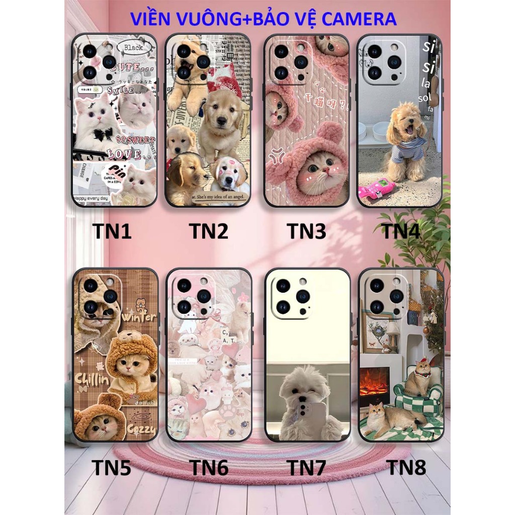 IPHONE IP 16 /IP 16E / IP 16 PRO / IP 16 PRO MAX เคส TPU ขอบสี่เหลี่ยมพิมพ์ลาย MEOW DOG เด็กน่ารัก
