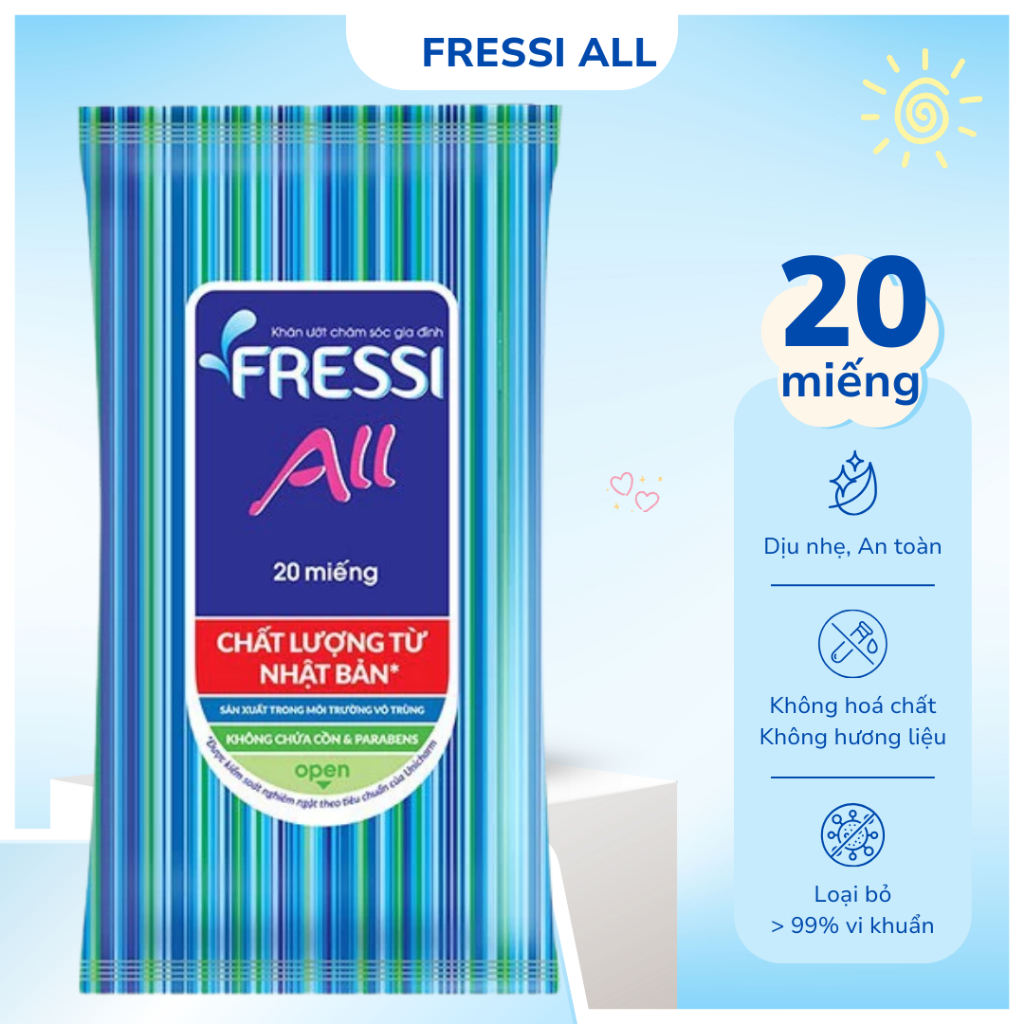 Fressi Care All Wet Wipes 20 ชิ้น/แพ็คขนาดกะทัดรัดและสะดวก All Family Care Wet Wipes