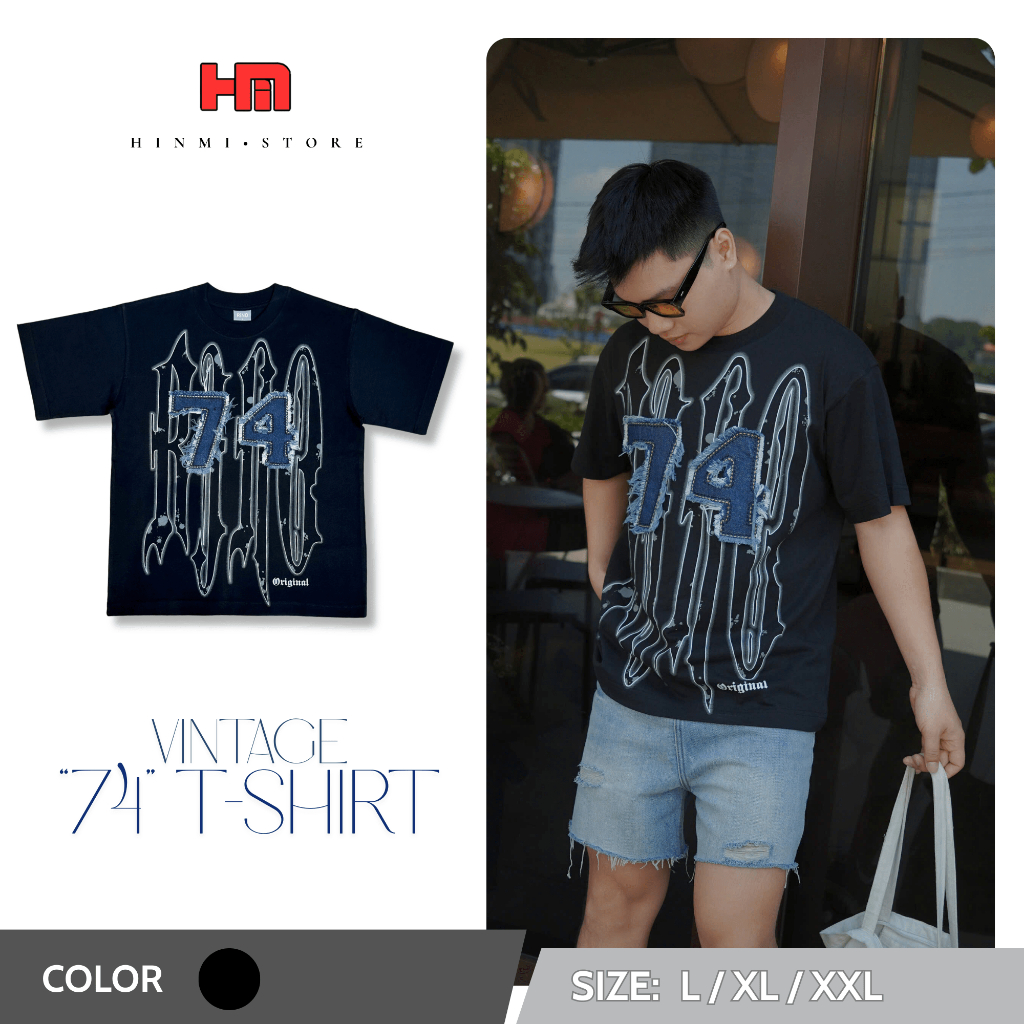 เสื้อยืด HINMI-GOTHIC DENIM PATCH OVERSIZE - "NUMBER74"