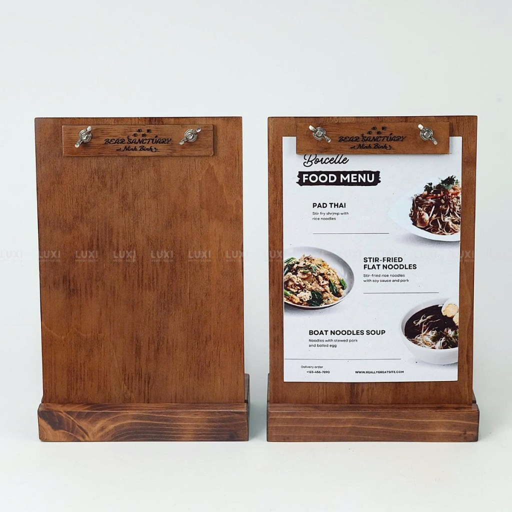 HCM HCM HCM | คลิปหนีบกระดาษ WOODEN MENU พร้อมฐาน TILT ขนาด A4, A5 DESKTOP (ฟรีโลโก้ ENGRAVING) - LU