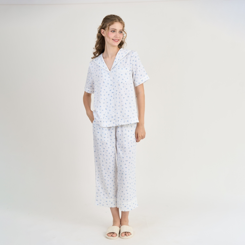 BLS030S51-LITTLE FLOWER SATIN ชุดดีไซน์คอแซมพร้อมสไตล์หรูหราและความสะดวกสบาย, ชุดฤดูใบไม้ผลิและฤดูร้