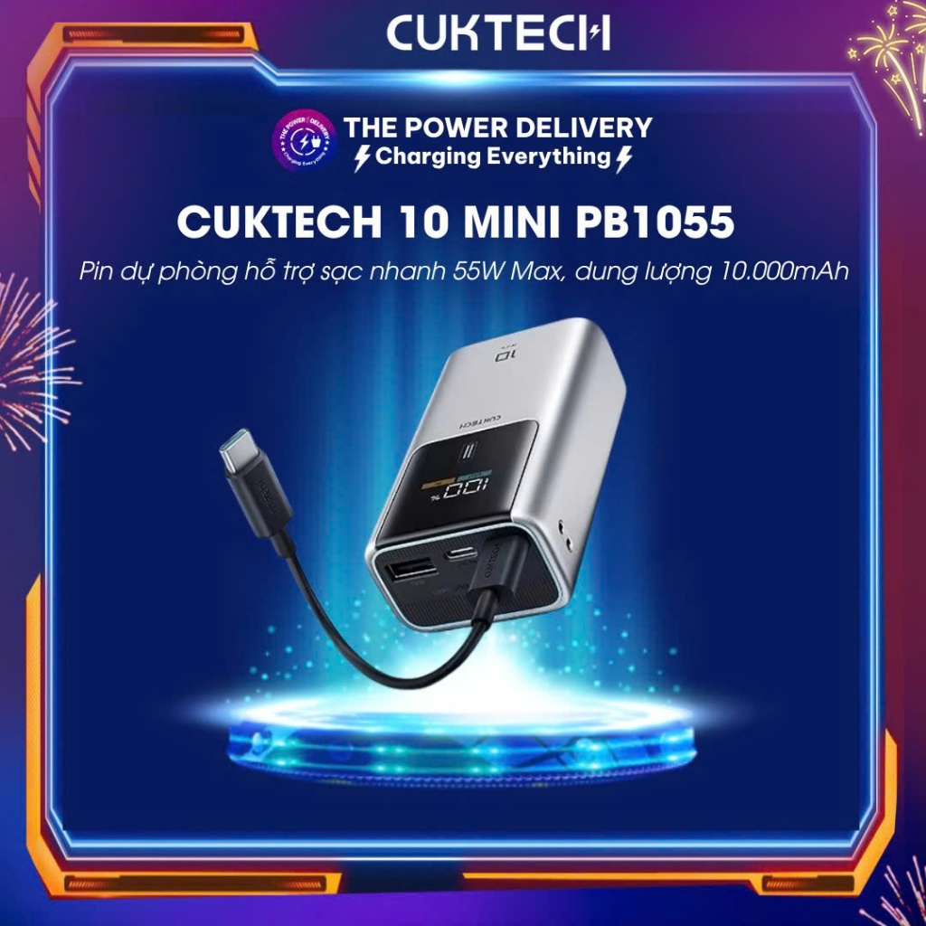 Cuktech 10 Mini PB1055 แบตสํารอง รองรับการชาร์จเร็วสูงสุด 55W ความจุ 10,000mAh 18 เดือน