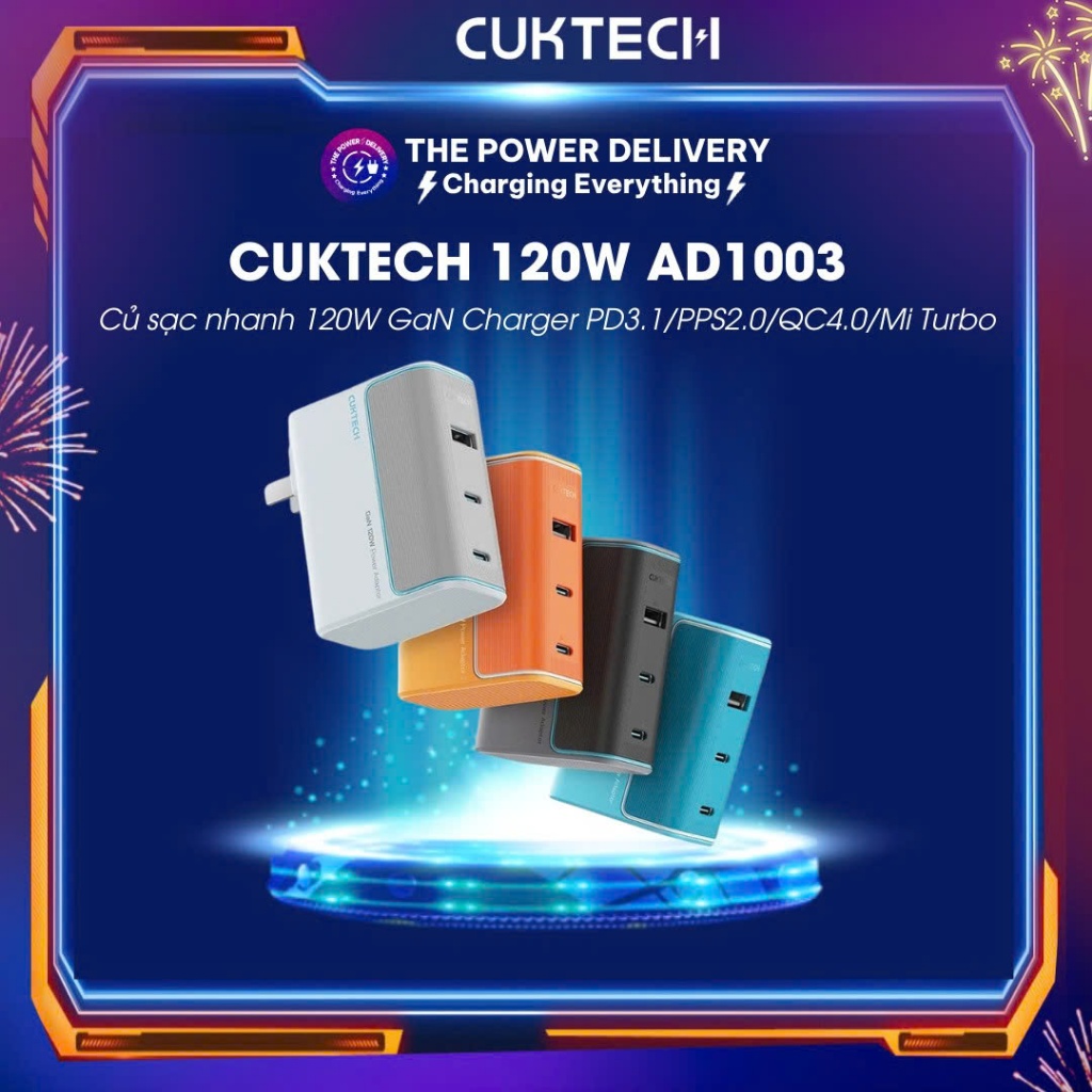Cuktech 120W AD1003 GaN Charger PD3.1/PPS2.0/QC4.0/Mi Turbo 120W - 18 เดือน