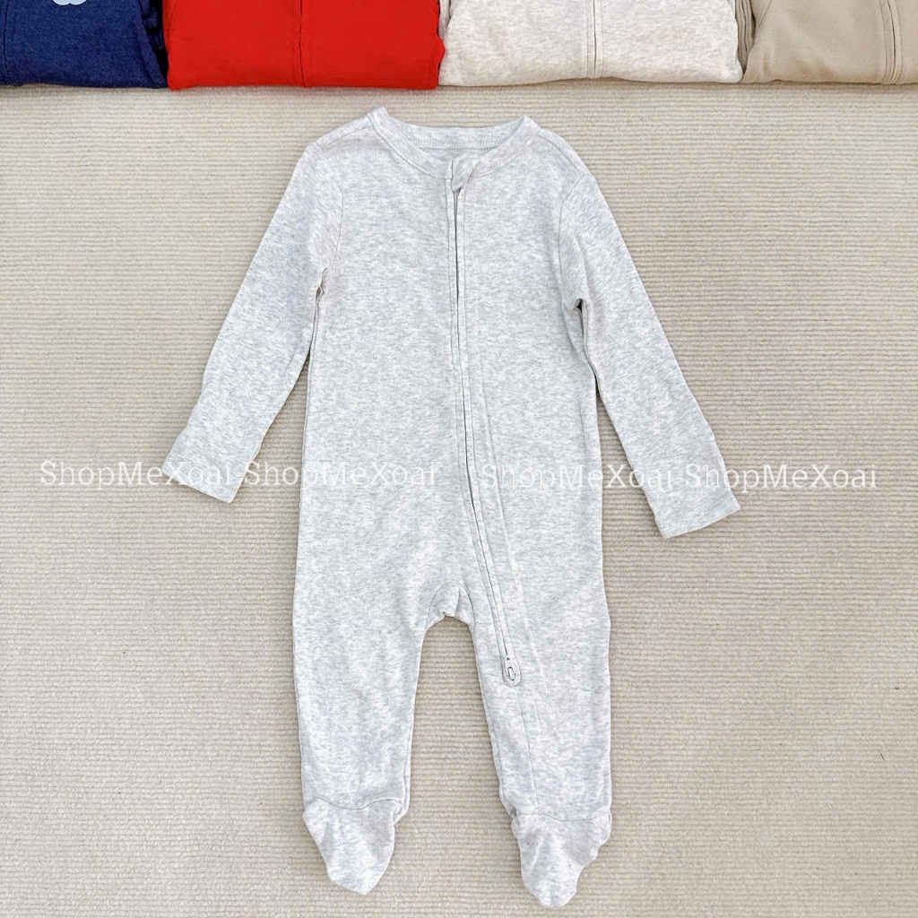 [Size 0-3M,9M] ถุงเท้า Body sleep - ถุงมือพลิกซิป 2 ทาง ผ้าฝ้ายสีเทาหิน surplus 100% [0/3M,6M,9M]