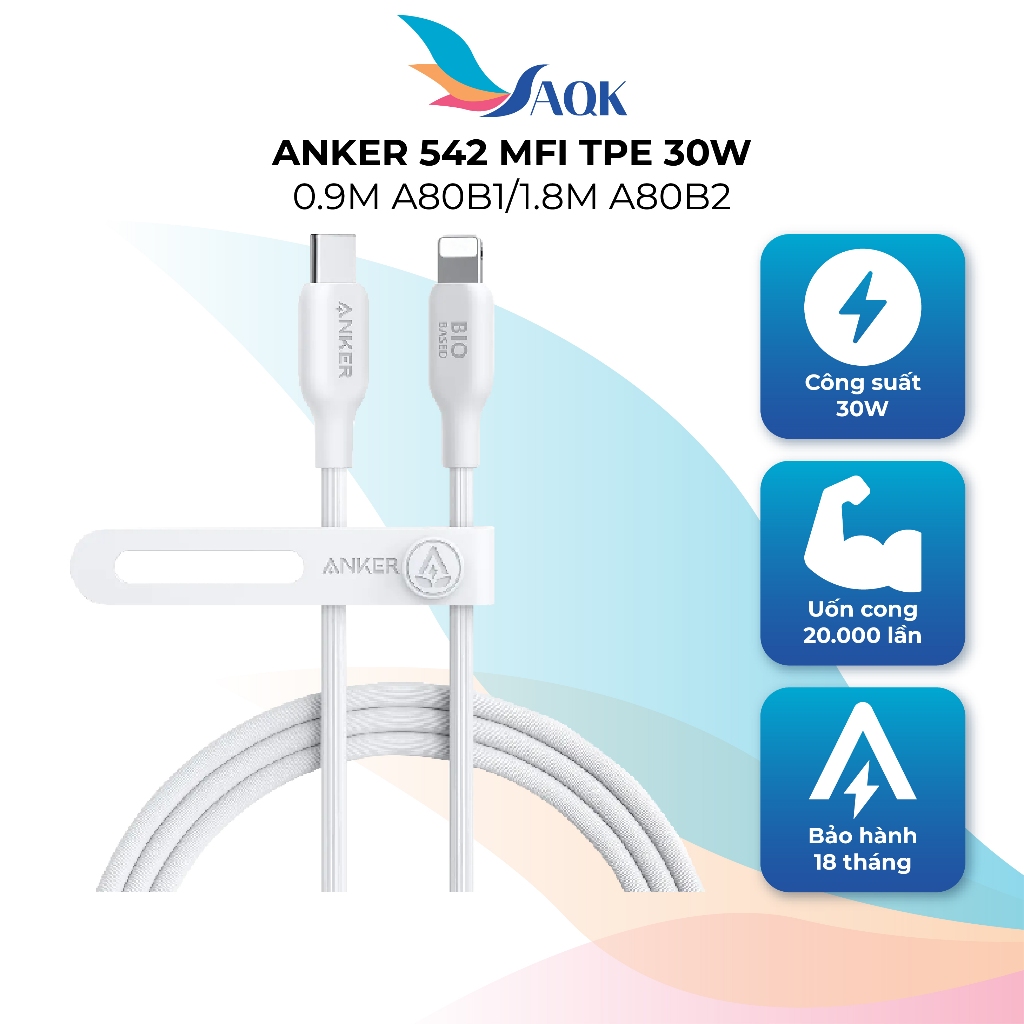 สาย USB Type-C to iP Anker 542 TPE 30W 0.9m A80B1/1.8m A80B2 - สินค้าของแท้
