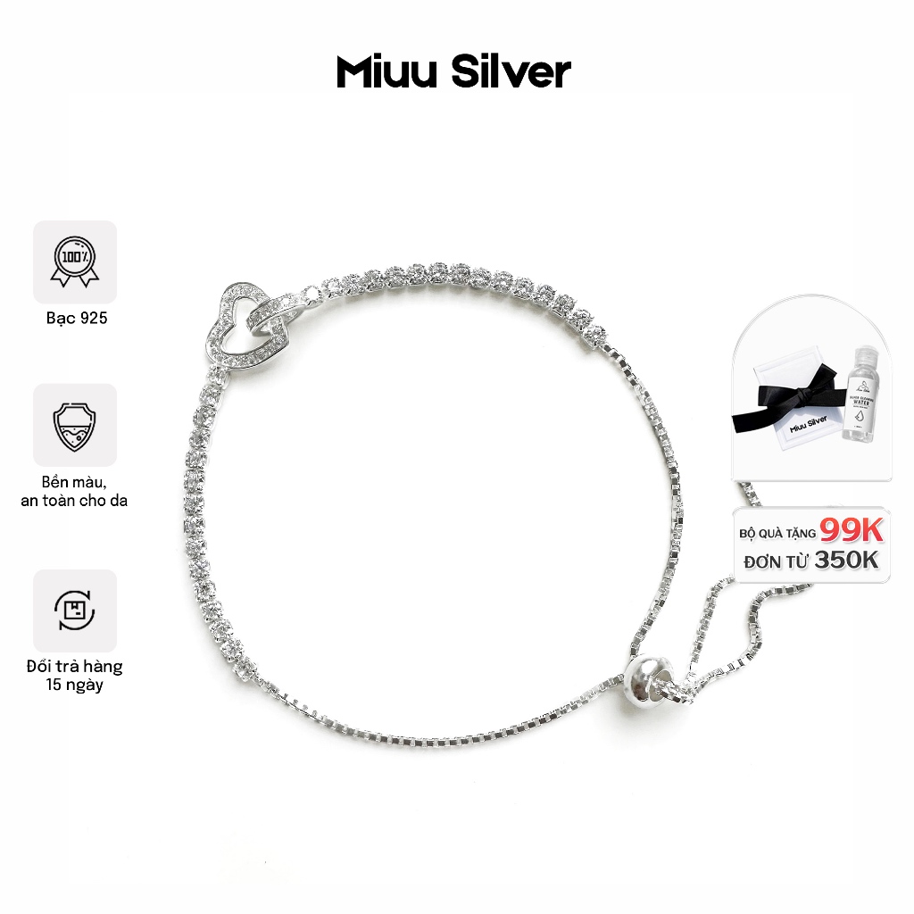 Miuu สร้อยข้อมือเงิน สร้อยข้อมือหัวใจกรง Remini Tiamo สําหรับผู้หญิง