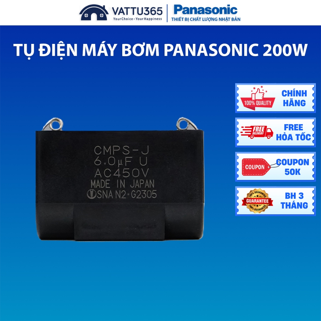คาปาซิเตอร์ปั๊มน้ํา Panasonic ของแท้ 200W GP-200JXK/A-200JAK 450VAC 6.0uF | ผลิตในประเทศอินโดนีเซีย/