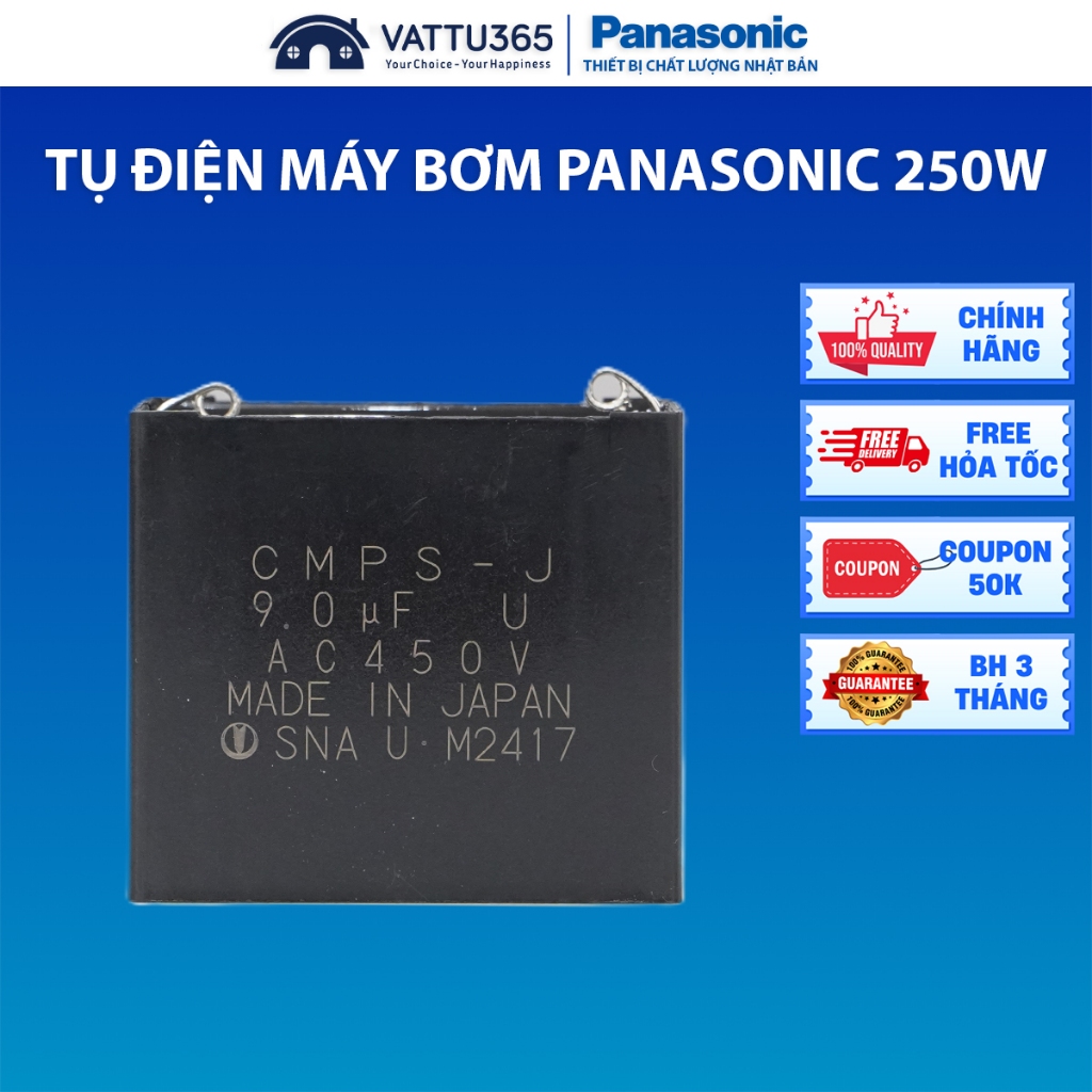 ตัวเก็บประจุปั๊มน้ํา Panasonic 250W ของแท้ GP-250JXK/A-250JAK 450VAC 9.0uF | ผลิตในประเทศอินโดนีเซีย